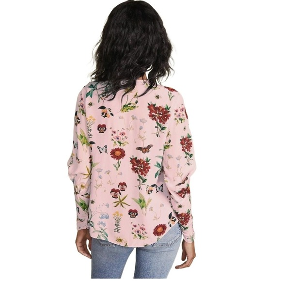 Joie Liseli Pink Botanical Floral Butterfly Print Keyhole Blouse XS - Picture 3 of 8